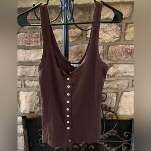 (NWT) Free People Intimately Chocolate Brown Button Front Tank Top Size XL